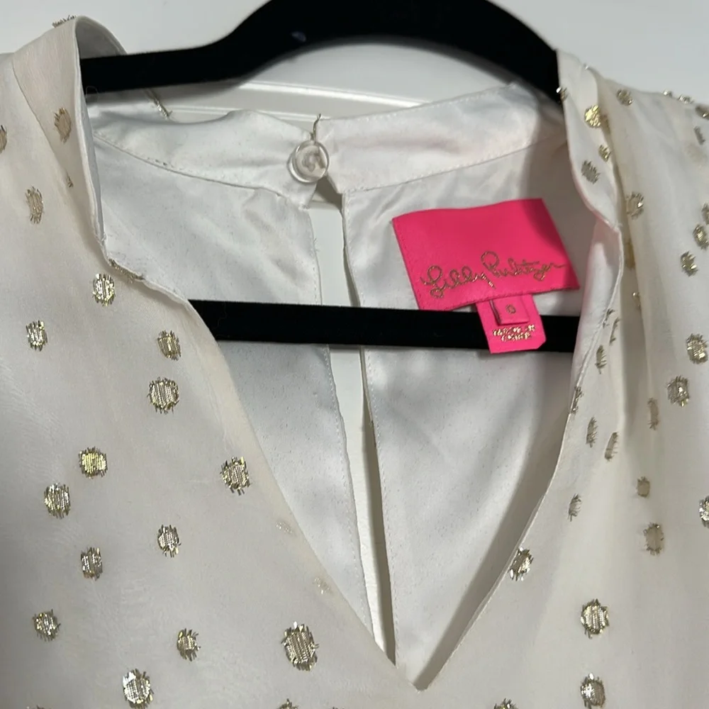Lilly Pulitzer White Dress with Gold Metallic Foil Dots - Size 0
